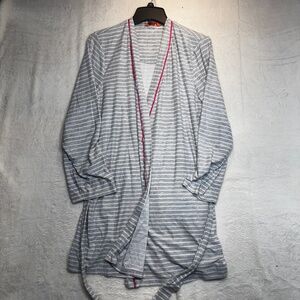 Joe Fresh Robe Womens Size Small Gray White Striped Lightweight Knee Length